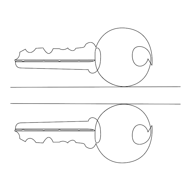 Dibujo artístico vectorial continuo de un solo contorno de llave de bloqueo de línea