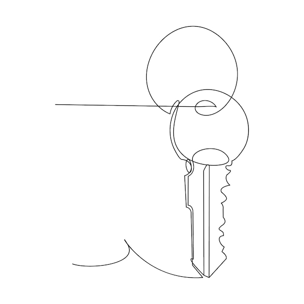 Dibujo artístico vectorial continuo de un solo contorno de llave de bloqueo de línea