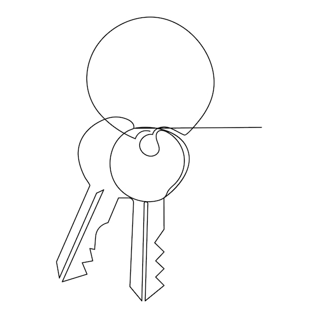 Dibujo artístico vectorial continuo de un solo contorno de llave de bloqueo de línea