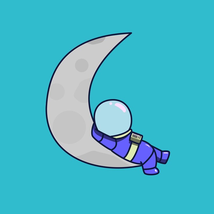 un dibujo de un astronauta en una luna con la luna en el fondo