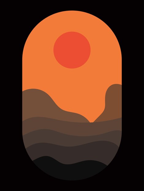 Vector un dibujo de un atardecer con montañas al fondo