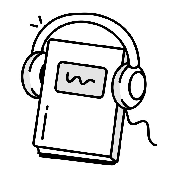 Vector un dibujo de unos auriculares que tiene un logotipo en él