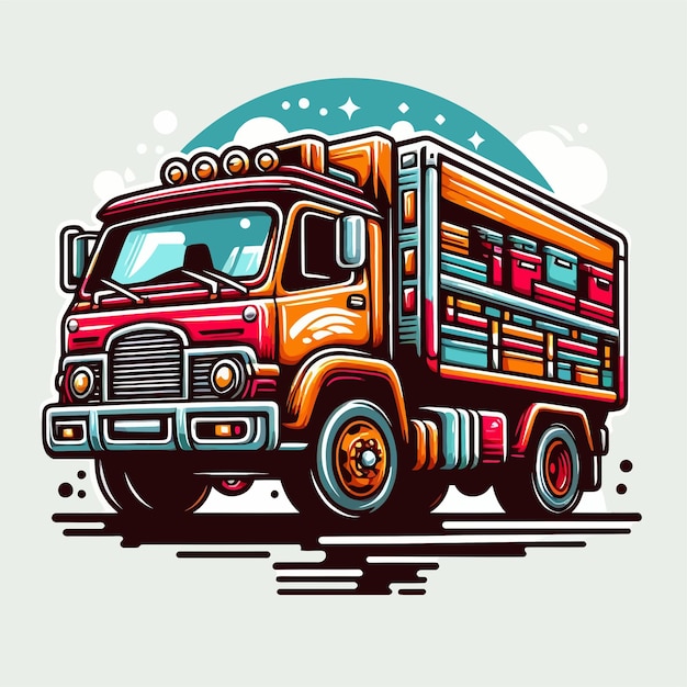 un dibujo de un autobús con un diseño azul y rojo