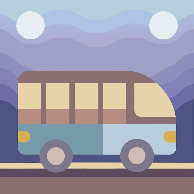 un dibujo de un autobús con un fondo de montaña