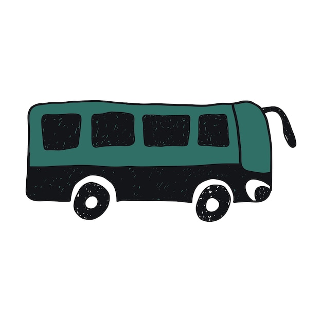 Un dibujo de un autobús con un techo verde que dice "autobús".