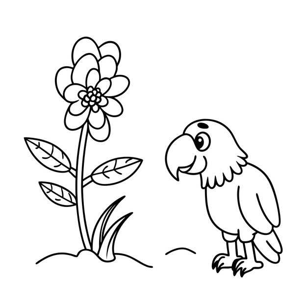 un dibujo de un ave y una flor con un pájaro en él