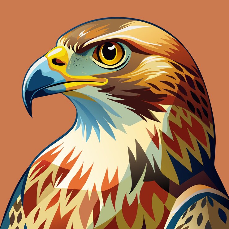 Vector un dibujo de un ave con un fondo rojo con un pájaro azul y amarillo