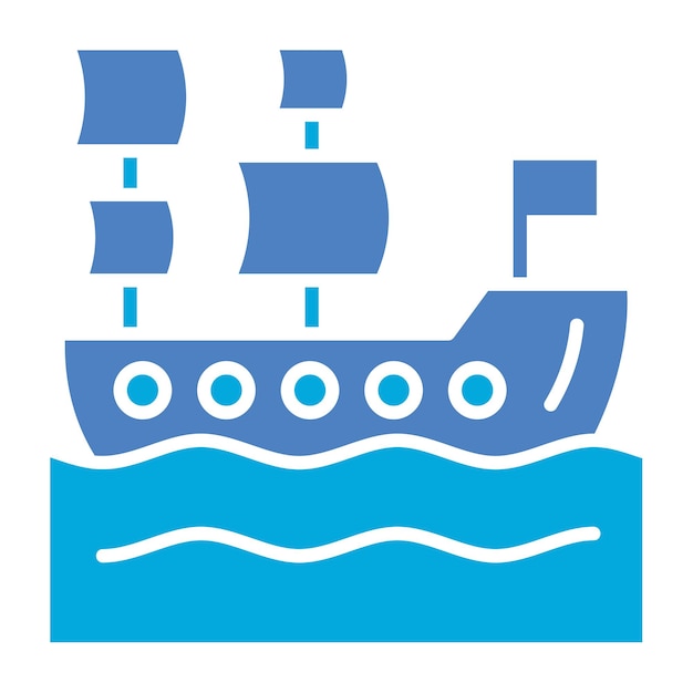 un dibujo azul y blanco de un barco con las palabras azul en él