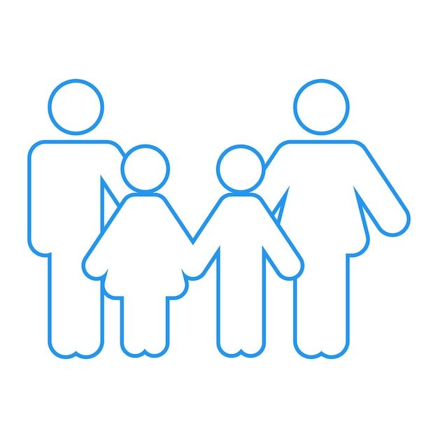 un dibujo azul de una familia con una línea azul en él