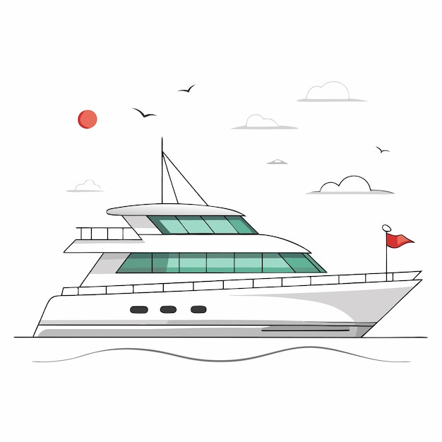 un dibujo de un barco con una bandera roja en la parte superior