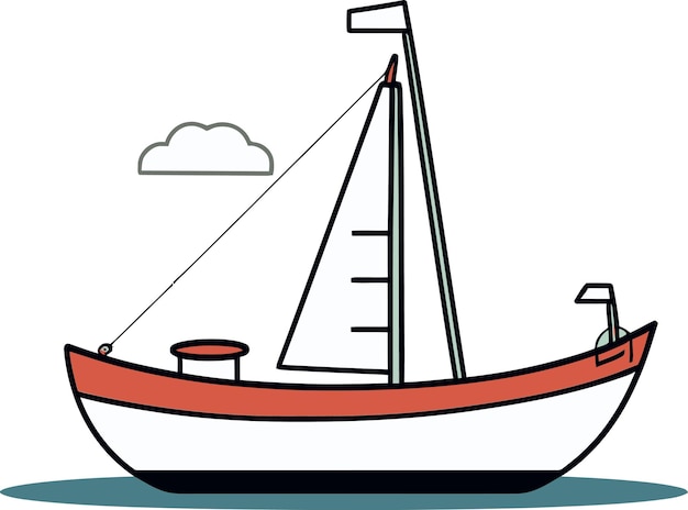 un dibujo de un barco con una franja roja en la parte inferior