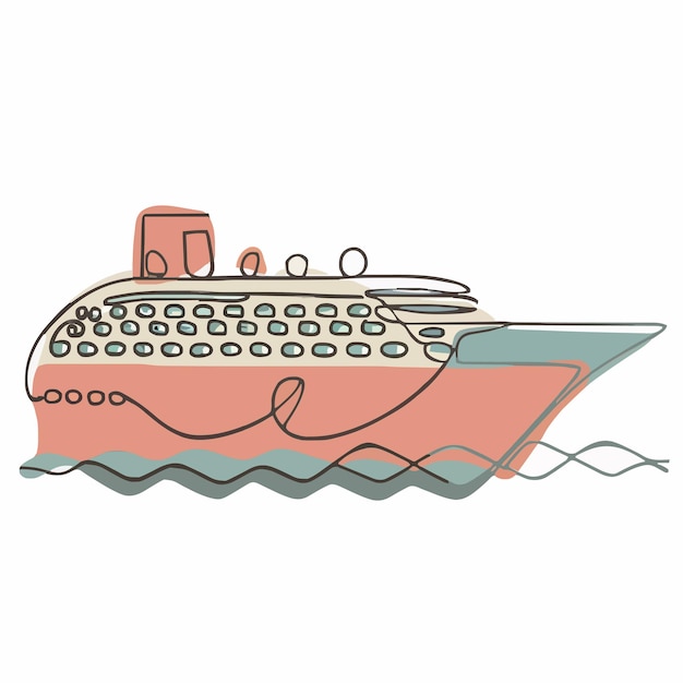 Vector un dibujo de un barco con un gran barco en la parte inferior