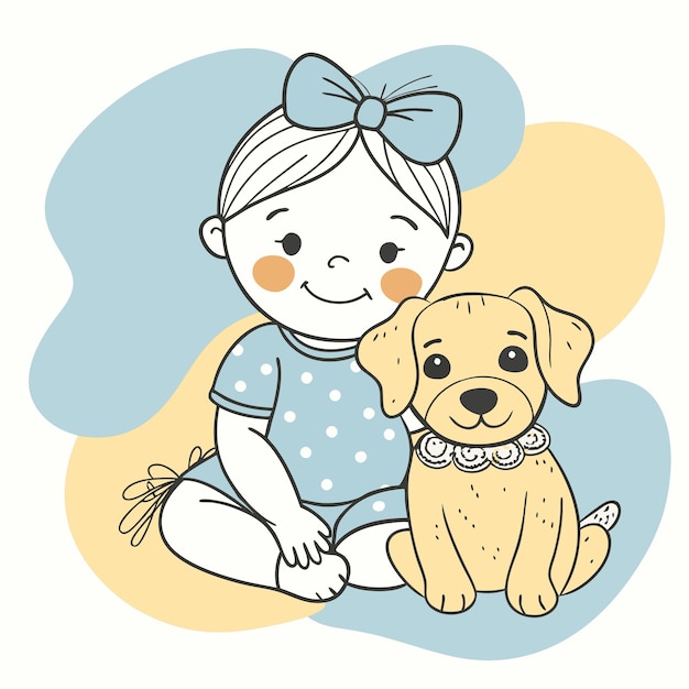 un dibujo de un bebé y un perro con un collar