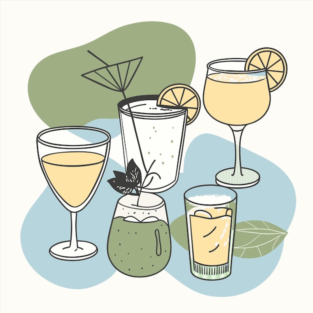 un dibujo de bebidas que incluyen limonada limonada lemonada y limón