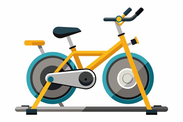 Vector un dibujo de una bicicleta amarilla con una rueda azul y verde