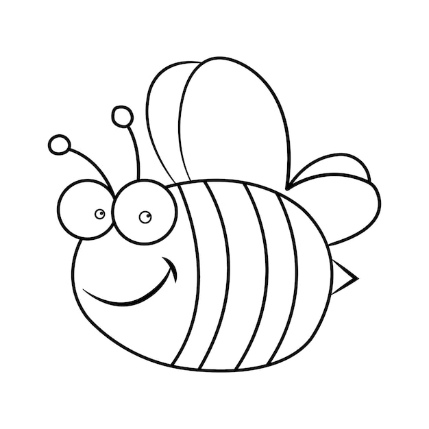 Vector un dibujo en blanco y negro de una abeja con ojos grandes y una gran sonrisa.