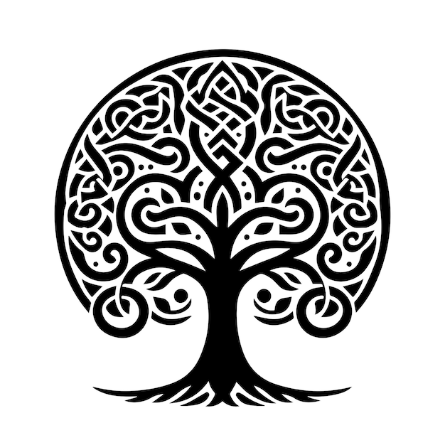 Vector un dibujo en blanco y negro de un árbol con un árbol en el medio