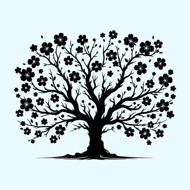 un dibujo en blanco y negro de un árbol con flores y la palabra "primavera" en él