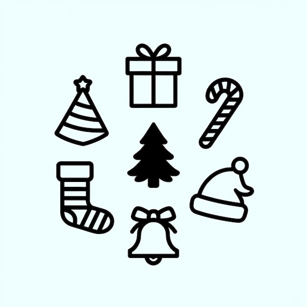 un dibujo en blanco y negro de un árbol de Navidad y regalos