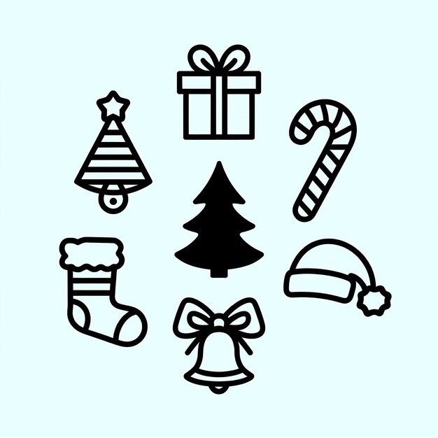 un dibujo en blanco y negro de un árbol de Navidad y regalos