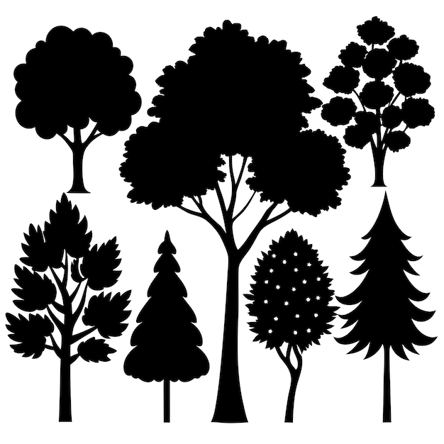 un dibujo en blanco y negro de árboles con un fondo negro