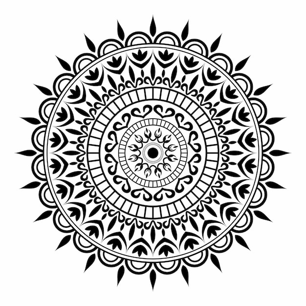 Dibujo en blanco y negro de un arte de mandala con un círculo
