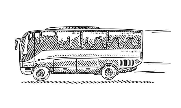 un dibujo en blanco y negro de un autobús con un letrero que dice la palabra en él