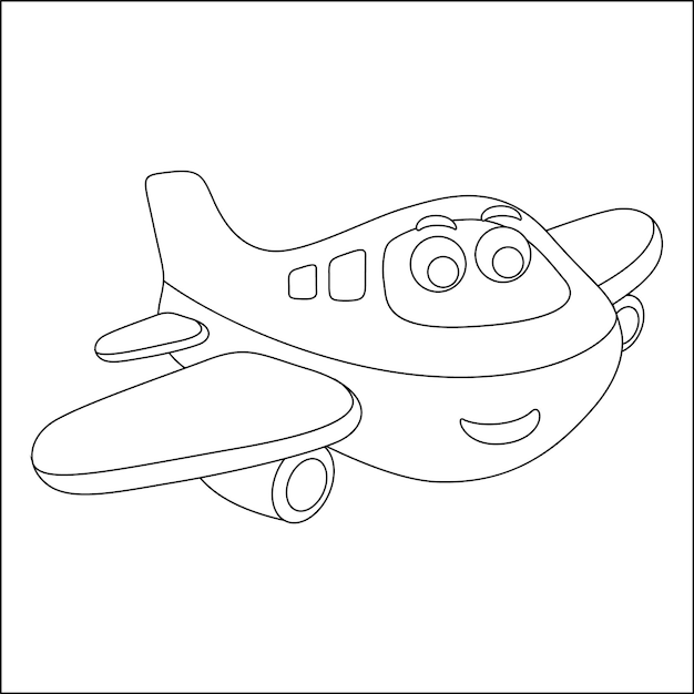 Un dibujo en blanco y negro de un avión con una cara sonriente.