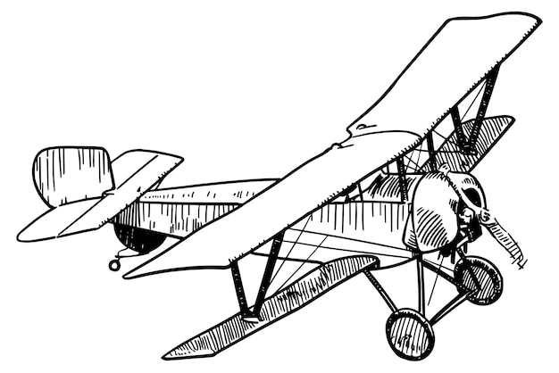 un dibujo en blanco y negro de un avión con una hélice en la parte delantera