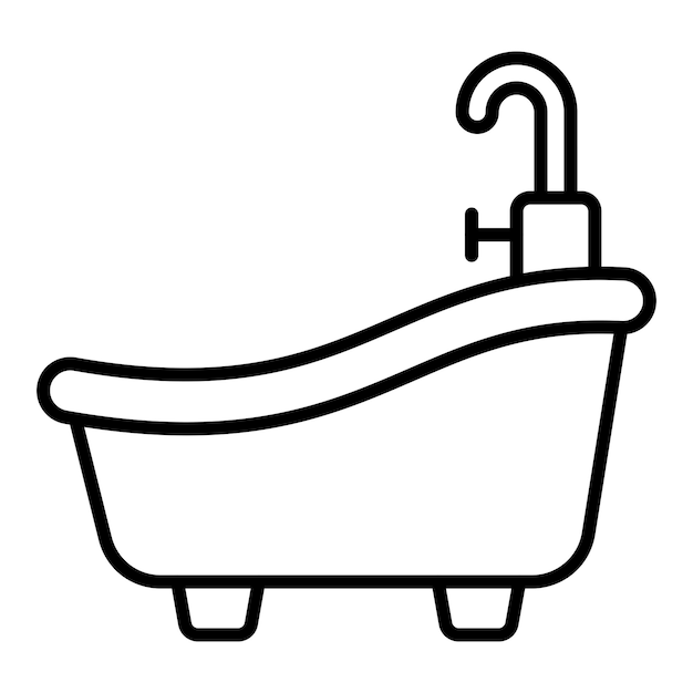 Vector un dibujo en blanco y negro de una bañera con un mango