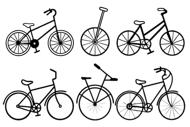 un dibujo blanco y negro de una bicicleta con un fondo blanco y negro
