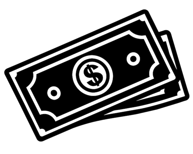 un dibujo en blanco y negro de un billete de dólar con un signo de dólar en él
