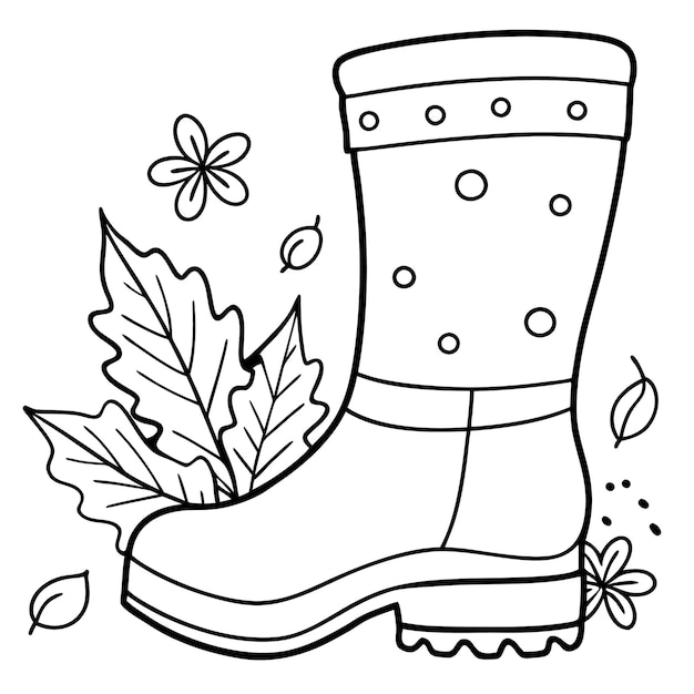 un dibujo en blanco y negro de una bota con una flor y hojas