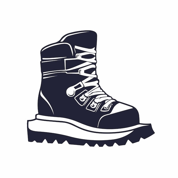 un dibujo en blanco y negro de una bota con un logotipo azul en él