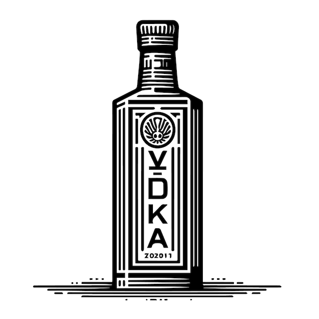 Un dibujo en blanco y negro de una botella de koku