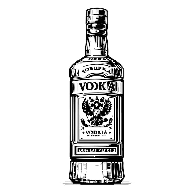 Vector un dibujo en blanco y negro de una botella de vodka