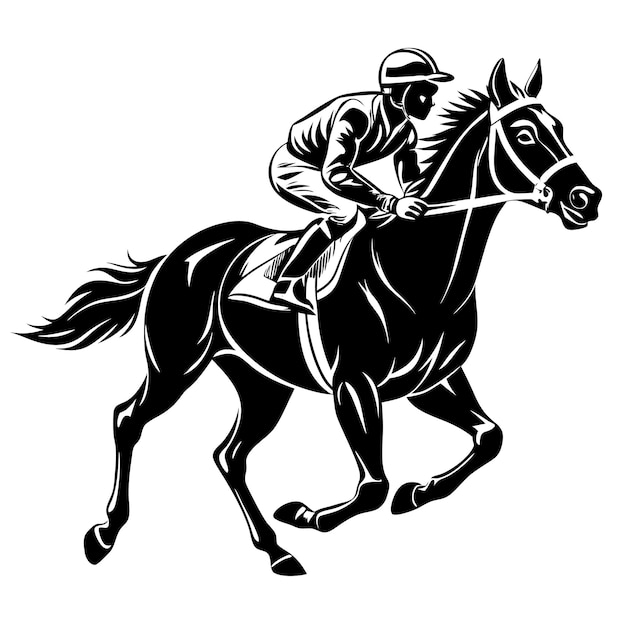 un dibujo en blanco y negro de un caballo con un jinete en él