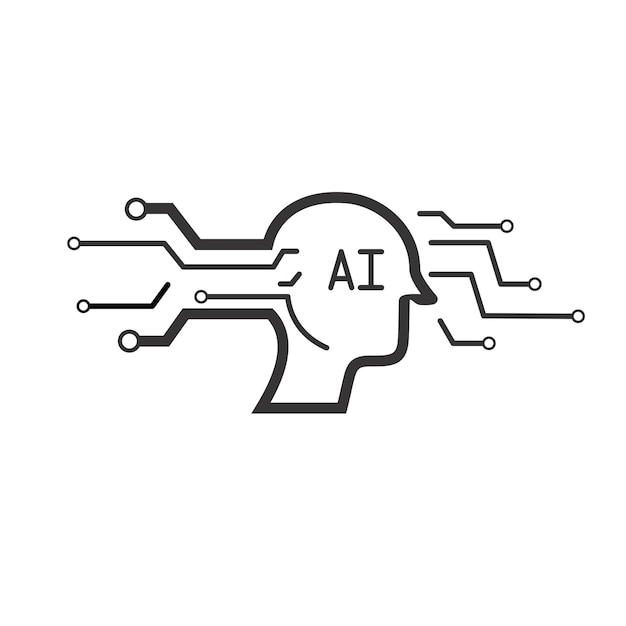 un dibujo en blanco y negro de una cabeza humana con la tecnología digital por todas partes