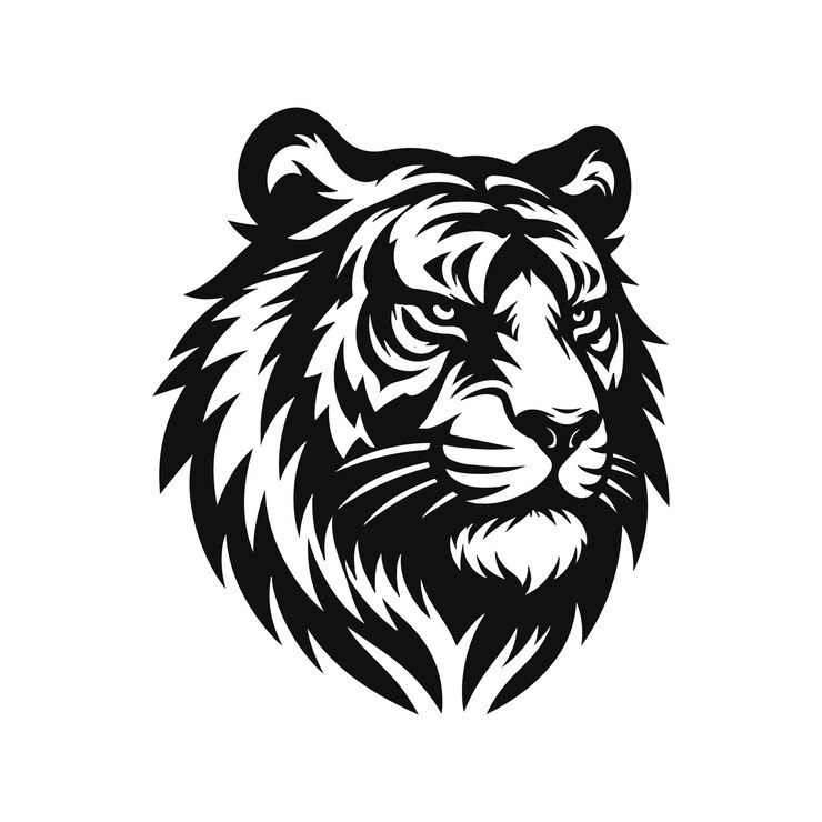 un dibujo en blanco y negro de una cabeza de león