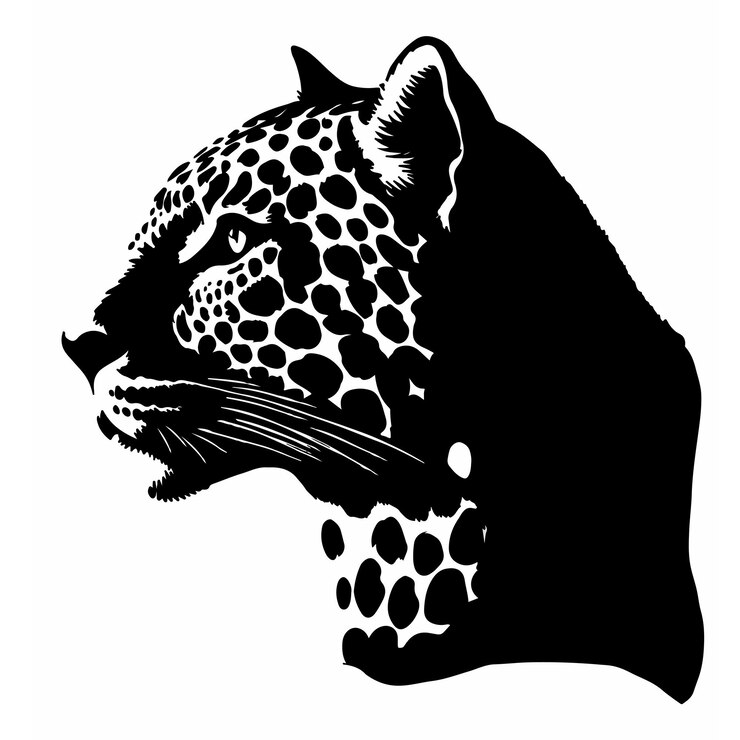 un dibujo en blanco y negro de una cabeza de leopardo con un patrón de puntos