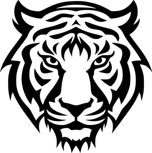 Vector un dibujo en blanco y negro de una cabeza de tigre