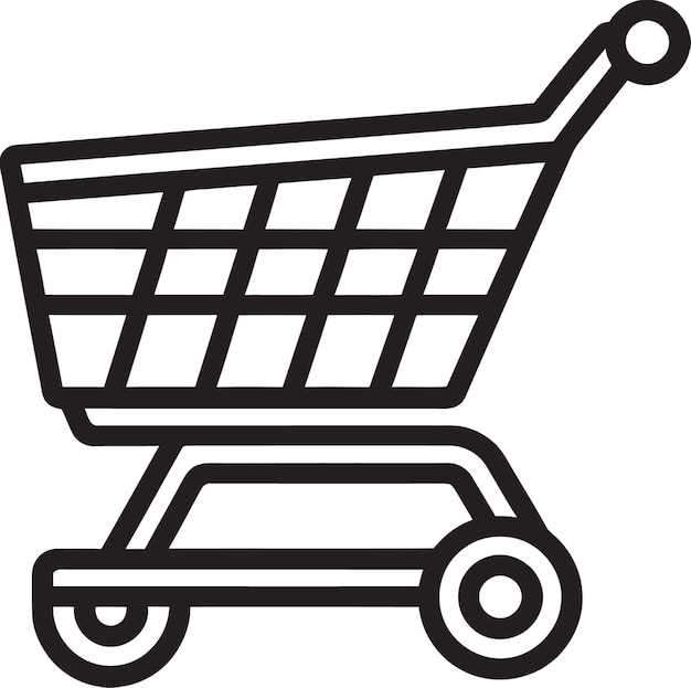 Vector un dibujo en blanco y negro de un carrito de compras con un carrillo de compras en él