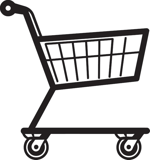un dibujo en blanco y negro de un carrito de compras con un contorno negro