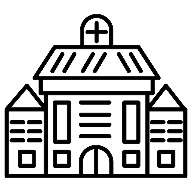 un dibujo en blanco y negro de una casa con una cruz en la parte superior