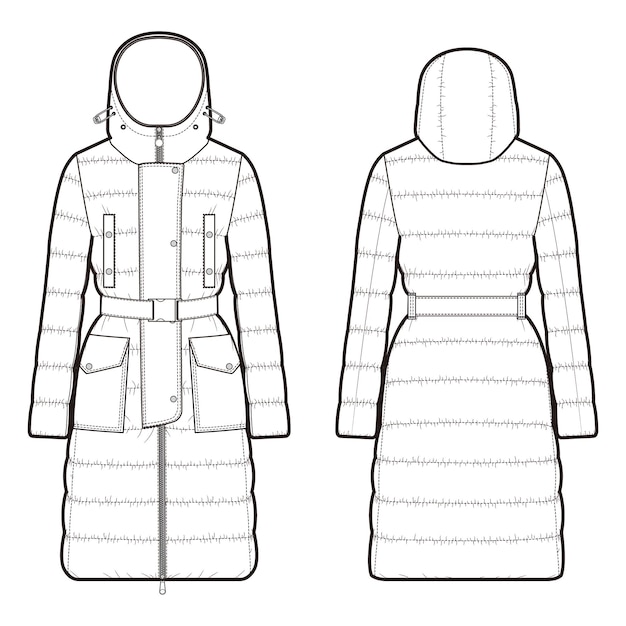 un dibujo en blanco y negro de una chaqueta con un fondo blanco