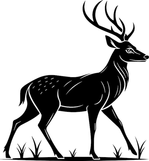 un dibujo en blanco y negro de un ciervo con cuernos negros