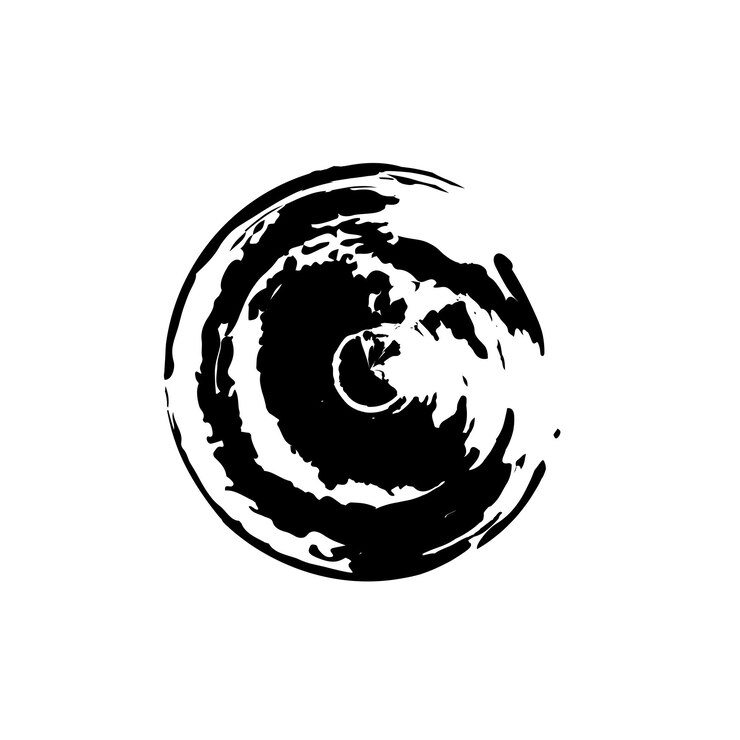 Vector un dibujo en blanco y negro de un círculo con un remolino en el medio