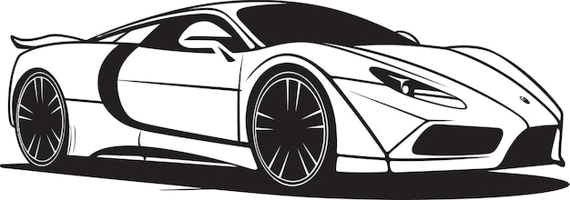 un dibujo en blanco y negro de un coche deportivo blanco con un techo negro