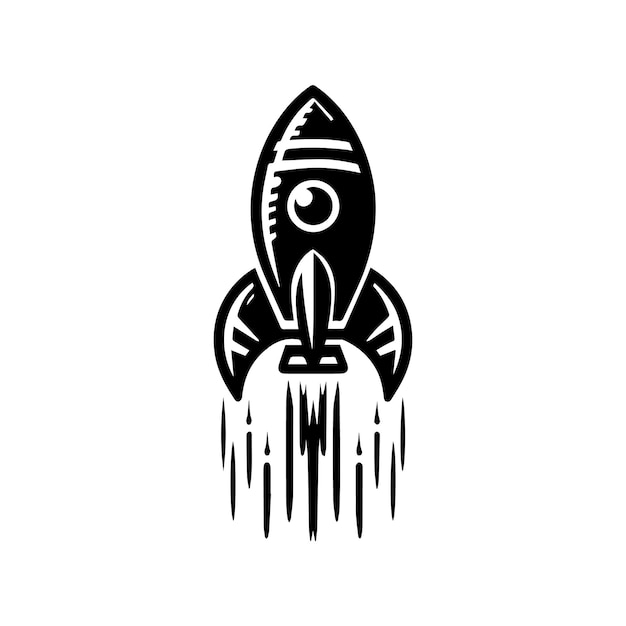 Un dibujo en blanco y negro de un cohete con un diseño negro en él