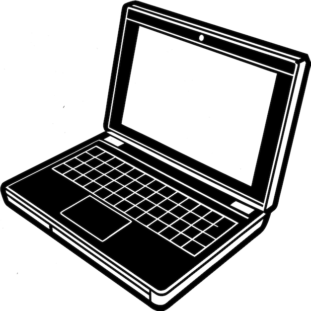 un dibujo en blanco y negro de una computadora portátil con un fondo blanco